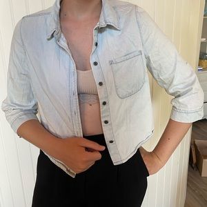 Denim cropped jacket with hand embroidery